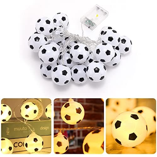 Image of Football String Lights LEDs Football String Lights 1.5M Battery Operated Soccer Shaped Fairy Lights for Football Theme Party Boys Bedroom Accessories