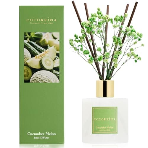 Image of COCORRÍNA Reed Diffuser - Cucumber Melon 200ml Scented Diffuser with 8 Sticks Home Fragrance for Bedroom Bathroom Living Room, Home & Office Decor