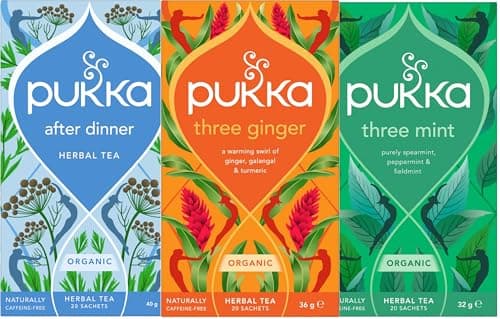 Image of Pukka Herbs Variety Pack - 3 Boxes of Organic Herbal Tea in Mint, Ginger and Feel New Blends - 60 Bags