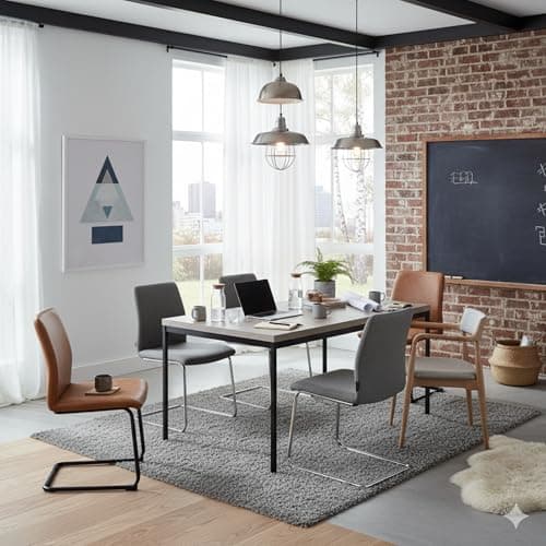 Image of HOMYLIN 150CM Rectangular Conference Table with Light Grey Wood-Laminate Top and Metal Frame, Modern Office Meeting Desk for 4-6 People, Grey
