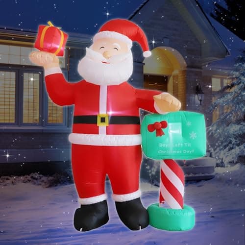 Image of Outdoor Christmas Santa Claus Holding, 7Ft Christmas Inflatable Santa, Inflatable Santa Claus Decoration for Garden Lawn Porch