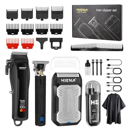 Image of HIENA PRO Professional Hair Clippers Men, Complete Barber Kit, Cordless Hair Clippers, Beard Trimmer, Aluminium Foil Shaver and Nose Hair Clippers Type-C Rechargeable Barber Clippers with LED Display