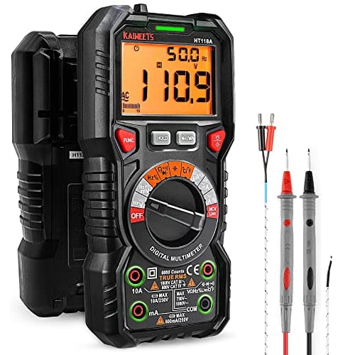 Image of KAIWEETS HT118A Digital Multimeter Professional, T-RMS Autoranging Multitester 6000 Counts Measures AC/DC Current, Voltage, Continuity, Capacitance, NCV, Resistance, Duty, Diodes, Live, LED Jacks