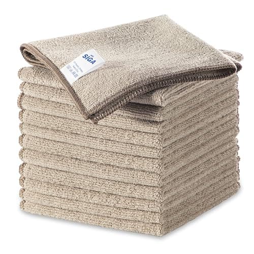Image of MR.SIGA Microfibre Cleaning Cloth, All-Purpose Surface Microfibre Towel, Streak Free Reusable Kitchen Towel for Kitchen, House,Bathrooms, Car,Motorbike Pack of 12, Wheat, 32 x 32 cm(12.6 x 12.6 inch)…