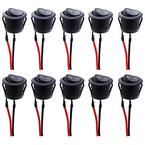 Image of RUNCCI-YUN /10Pcs AC 6A/250V 10A/125V SPST 2 Pins 2 Position On/Off Car Boat Round Black Rocker Switch Toggle with Pre-soldered Wires for Car Truck Motorcycle Boat Marine