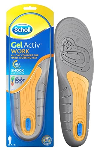 Image of Scholl GelActiv Work Insoles for men. GelActiv shock absorption insoles for working all day, or standing all day, Insoles for work boots or work shoes. UK Shoe Size 7-12, 1 Pair