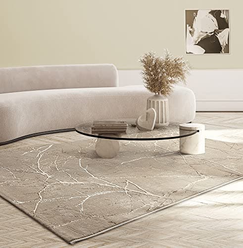 Image of the carpet Mila Modern Short Pile Rug, Living Room, Bedroom, Elegant Shine, Gloss Fibre, High-Low Effect, Flash Effect, Beige Gold, 160 x 230 cm