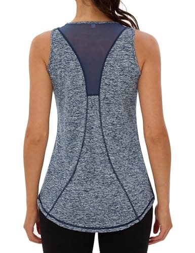 Image of Tank Tops for Women Gym Athletic Sleeveless Running Tops with Mesh Panel Racerback Sport Vest Suitable for Summer S-3XL Navy Blue