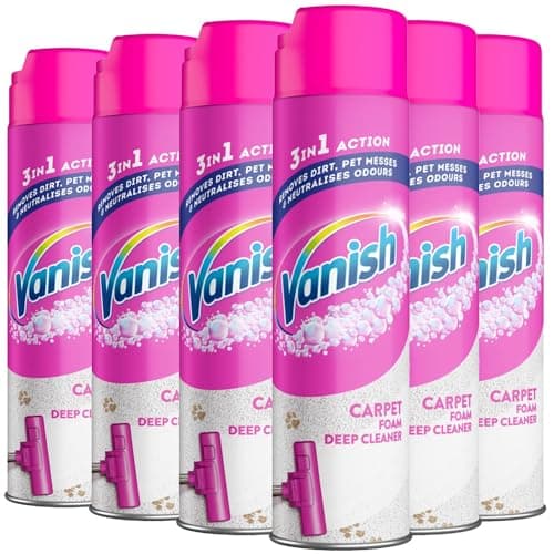 Image of Vanish Carpet Cleaner + Upholstery, Gold Power Foam Shampoo, Large Area Cleaning, 600 ml Pack of 6, Bulk Buy (Total 6 x 600ml)