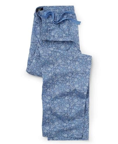 Image of THE SAVILE ROW COMPANY LONDON Men's 100% Cotton Soft Pyjama Bottom Lounge Pants - Blue Floral Print - Large