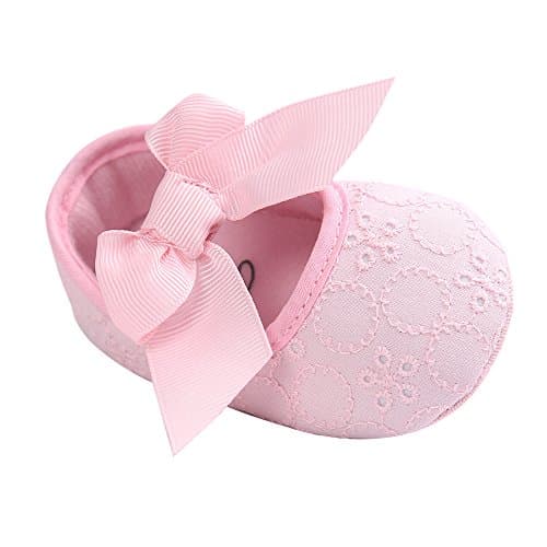 Image of LACOFIA Infant Baby Girls Princess Bowknot Anti-Slip Soft Sole Shoes, 6-12 Months, A Pink