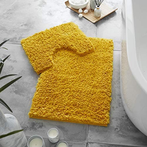 Image of GC GAVENO CAVAILIA Bath Mat Non Slip 2 Piece | Extra Soft Quick Dry Bathroom Mat | Super Water Absorbent Toilet Bathroom Rug | Washable Rugs & Mats | Ochre