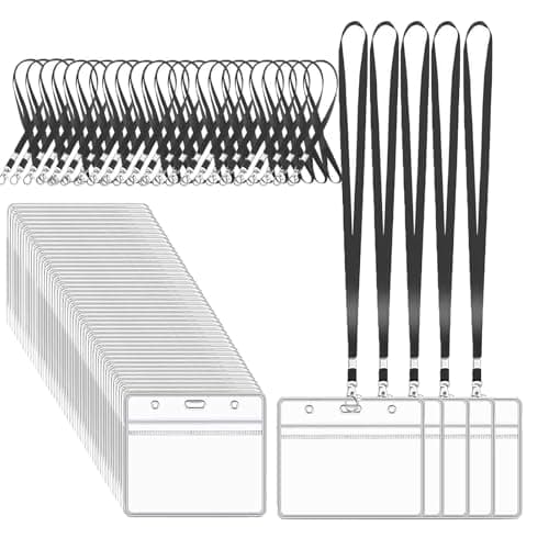 Image of XHDA Black 50PCS Lanyards for Neck with 50PCS Card Holder, Lanyard with Clear Plastic Card Holder for ID Card and Staff