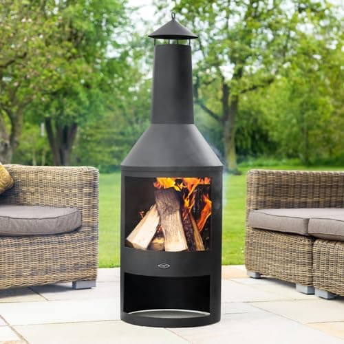 Image of Harrier Steel Chiminea Fire Pits - Small/Medium/Large Outdoor Log Burner | Steel Chiminea Patio Heater with Log Store| Elevate Your Outdoor Ambiance (Large Chiminea)
