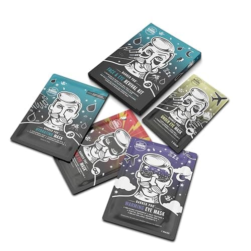 Image of BARBER PRO FACE & EYE REVIVAL KIT 4-in-1 Hydrating Brightening & Rejuvenating Skincare Set For Men Anti-Fatigue Cooling Treatment With Charcoal Chamomile & Soybean Vegan Multi Award Winning Brand