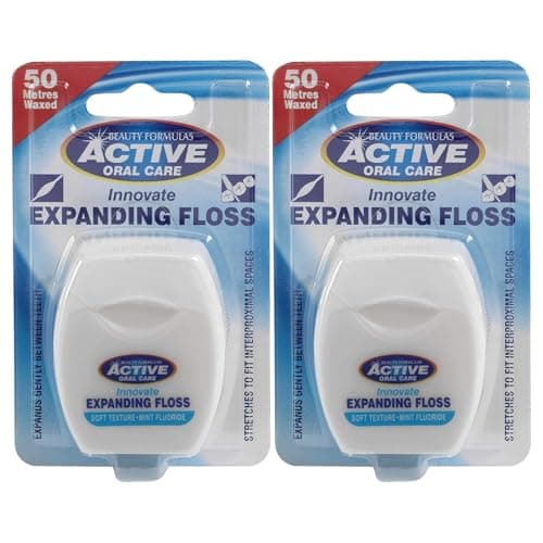 Image of Expanding Dental Floss, Pack of 2 x 50m Waxed Mint Floss with Fluoride, Soft Texture, Anti Shred, Easy Glide, Stretches Between Teeth, Helps Remove Plaque, Daily Oral Care, Bundle by Sorenis