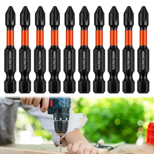 Image of 10pcs 50mm PH2 Impact Duty Screwdriver Drill Driver Bits Set Strong Magnetic Phillips Screwdriver Bits Anti Slip 1/4 Inch Hex Fitting for Mechanical Home Appliance Repair Furniture Assembly