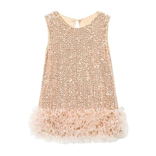 Image of Miipat Toddler Girls Dress Sequin Girl Dresses Elegant Princess Kids Dress for Birthday Party Wedding（Champagne 130 5-6 Years