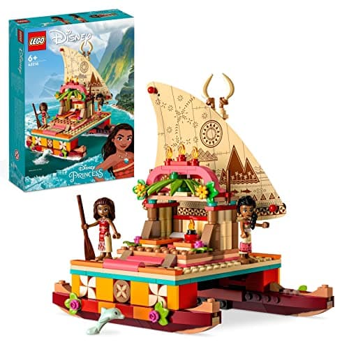 Image of LEGO | Disney Princess Moana's Wayfinding Boat Set, Building Toy with Moana and Sina Mini-Dolls plus a Dolphin Figure, Creative Gift for Kids, Girls and Boys Aged 6 Plus 43210