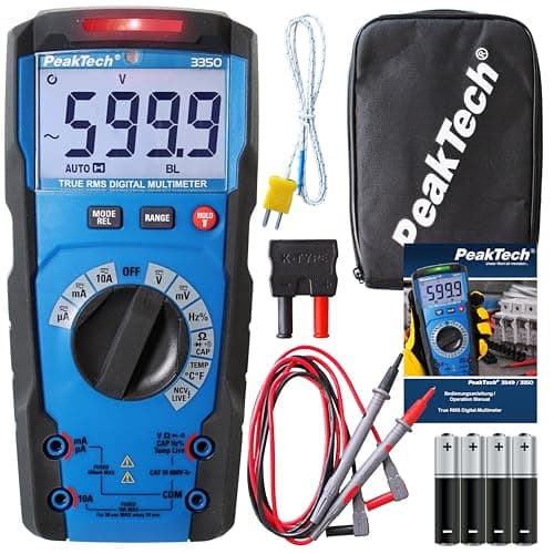 Image of PeakTech 3350 - True RMS Multimeter mit Digital Anzeige Strommessgerät mit 6000 Counts Profi-Messgerät für Elektriker 10A AC/DC - CAT III 600V, automatische Bereichswahl