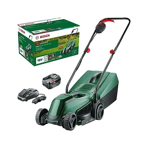 Image of Bosch Home & Garden 18V Cordless Lawn Mower With 1 x 4.0Ah Battery & Fast Charger, Cutting Width: 32 cm, Cut Height 20-60mm, Compact Storage and Ergonomic Design (EasyMower 18V-32-200)