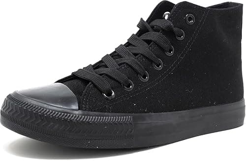 Image of Divadames Womens High Top Lace Up Flat Canvas Pumps Ladies Casual Plain Shoes Size (All Black, UK Footwear Size System, Adult, Women, Numeric, Medium, 4)