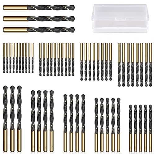 Image of CYLBAQ 60PCS HSS Drill Bit Set, 1mm-6mm High Speed Steel Drill Bits for Metal, Wood, Steel, Alloy, Iron, Copper, Plastic, High Speed Steel 4341 Gold Titanium and Black Nitride drill bits sets mixed