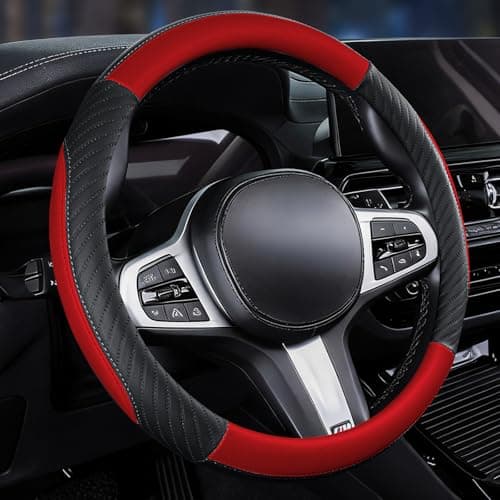Image of Car Steering Wheel Cover Leather - Soft Microfiber Steering Wheel Cover Universal Size M 37-38cm /14.5-15inch, Anti-slip, Breathable, Red
