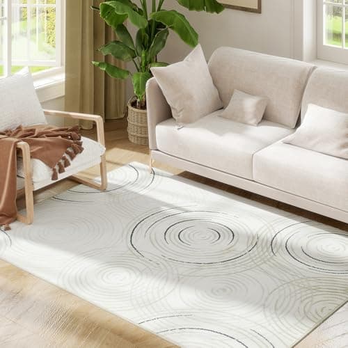 Image of HOMCOM Modern Area Rug, Machine Washable Carpet with Swirl Pattern, Allergy-Friendly Floor Rug for Bedroom, Living Room, Dining Room, Home Office, 170 x 120 cm, Cream White
