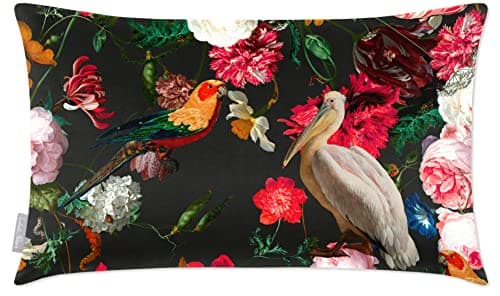 Image of Izabela Peters Cushions With Covers Included, Filled Cushion, Eco-Friendly Velvet Cushions, 55 x 35 cm, Peruvian Paradise - Charcoal, Chair Cushions, Sofa Cushions, Seat Cushions