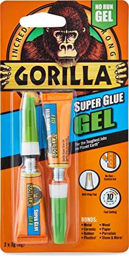 Image of Gorilla Super Glue Gel, 3g (2 Pack) , All Purpose, Fast Setting, No Run Formula with Anti Clog Cap, Ideal for Metal, Ceramics, Leather & More