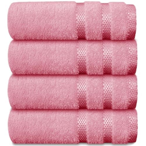Image of Casabella Luxury 4 Pink Hand Towels Splendid Quality - 100% Cotton Hand Towels for Bathroom (50X90 CM) - Towels for Kitchen, Hotel, Gym