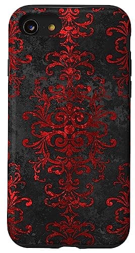 Image of Case gothic dark red floral retro pattern occult goth phone Case for iPhone SE (2020) / 7 / 8