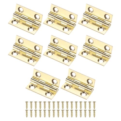 Image of M METERXITY 8-Pack Small Door Hinges, 1in (25mm) Brass Interior Door Folding Butt Mini Hinges with Screw for Wooden Box/Jewelry Box/Cabinet