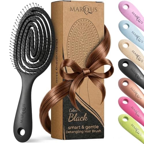 Image of marQus Detangling Hair Brush for Women and Men - With Ultra-Soft, Flexible Bristles and Body - Glides Through Tangles with Ease - Suitable for All Hairtypes - Wet or Dry, Black