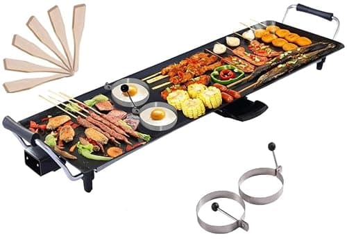 Image of COSTWAY Electric Teppanyaki Table Grill, BBQ Griddle | Non-stick Barbecue Hot Plate with Wooden Spatulas and 2 Egg Rings (XXL, 90 x 23CM)