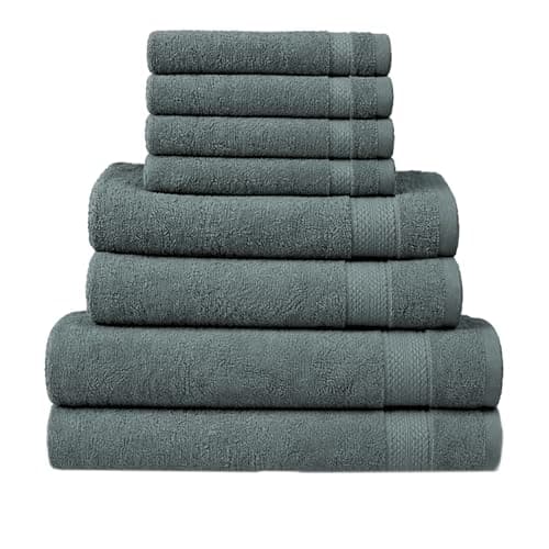Image of RAYMSTER 8 Piece Egyptian Cotton Towel Set - 2 Bath, 4 Face, & 2 Hand Towels Set for Daily Use - Soft, Highly Absorbent, Quick Dry, and Lightweight - Hotel Spa Quality - 500 GSM (Silver)