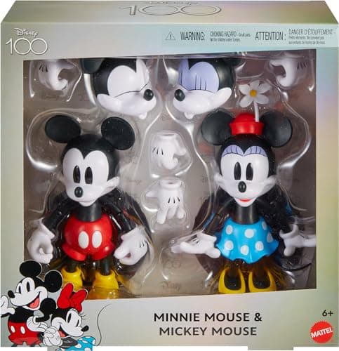 Image of Mattel Disney 100 Collectible Action Figures Mickey and Minnie Mouse, Posable Characters, Swappable Head & Hands, Soft Good Elements