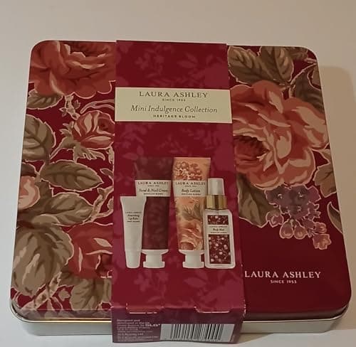 Image of Laura-Ashley London Mini Indulgence Collection Heritage Bloom Gift Set, Hand & Nail Cream, Body Lotion, Body Mist, Lip Balm, Decorative Tin