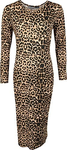Image of WearAll New Womens Plus Size Long Sleeve Print Midi Dress - Leopard Print - 16-18