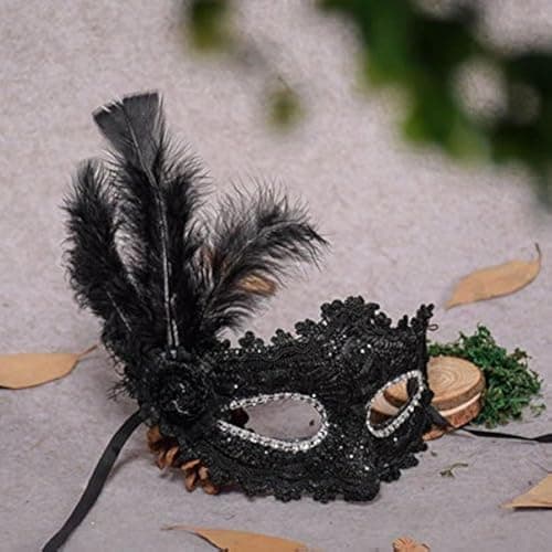 Image of Veewon Fashion Venetian Face Mask Feather Decoration Women Masquerade Masks for Halloween, Masquerade, Costume Party (Black)