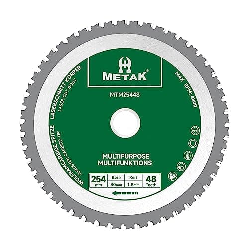 Image of METAK Multi-Material TCT Blade – Circular Saw Blade 254mm, 30mm Bore with 25.4mm Adapters, 48 Teeth – Cuts Wood, Metal, Aluminium & Plastic, Compatible with Bosch, DeWalt, Makita