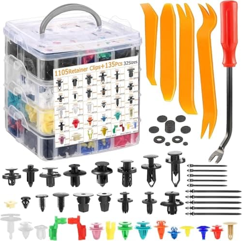 Image of EINESIN Car Push Retainer Clips & Auto Fasteners Assortment, Plastic Push Pin Rivets Expansion Screws Replacement Most Popular Sizes Auto Push Pin Rivets Set -Door Trim Panel Fender Clips (1240)