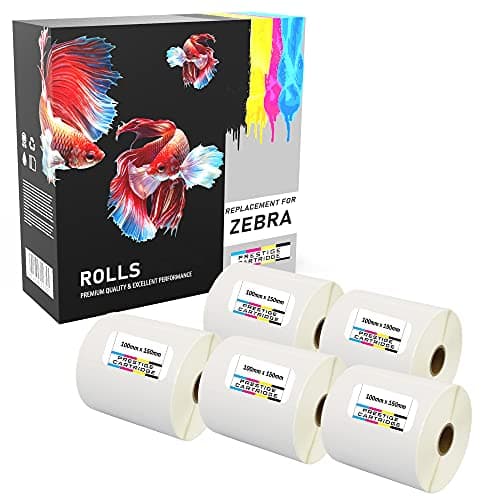 Image of 2,500 Compatible Zebra 100mm x 150mm White Direct Thermal Labels (500 Labels per Roll) for Zebra Type Printers - Five Rolls