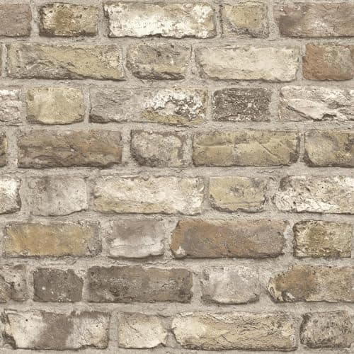 Image of Grandeco Vintage Brick Neutral Wallpaper A28904 - Paste The Wall Faux Stone Wall