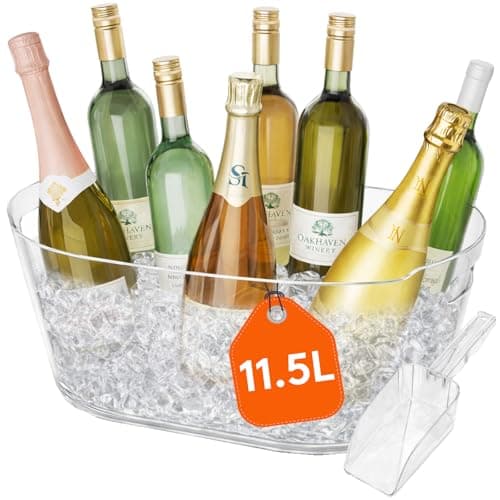 Image of Lifewit 11.5L Ice Bucket for Parties, Portable Champagne Bucket for Cocktail Bar, Clear Plastic Drink Cooler for Beverage/Wine/Beer/Juice, Mimosa Bar Chiller Tub with Scoop 38x18x20 cm/15x7x8"