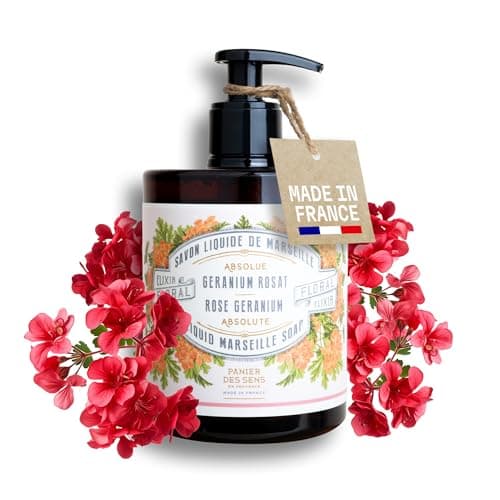 Image of Rose Geranium Hand Wash 500ml – Moisturising Liquid Hand Soap 96% Natural – French Savon de Marseille – Olive & Coconut Oil – Luxury Bathroom & Kitchen Soap – Panier des Sens