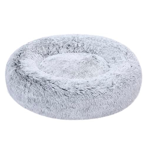 Image of Amazon Basics Plush Doughnut Pet Bolster, Soft Faux Fur Bed for Dog, Machine Washable, 76 cm, Grey
