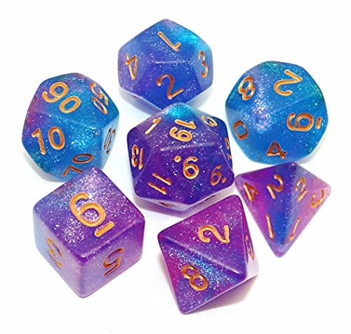 Image of DND Dice Set Blue Purple Glitter Dice for Dungeon and Dragons D&D RPG Role Playing Games Table Games Polyhedral Dice