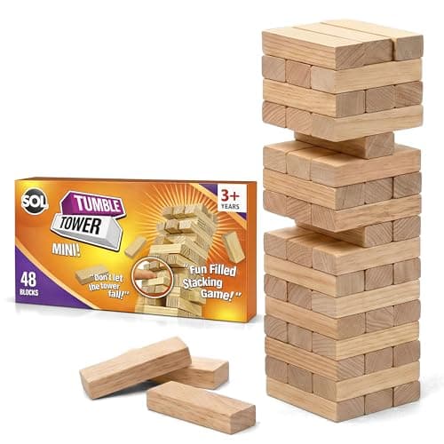 Image of SOL Mini Tumble Tower, Wooden Stacking Tumbling Blocks, Balancing Game for Kids and Adults, Travel Size Classic Table Entertainment, Indoor and Outdoor Fun for Family, Children and Friends